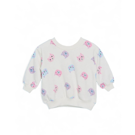 Babygirls Cats Printed White Sweatshirt