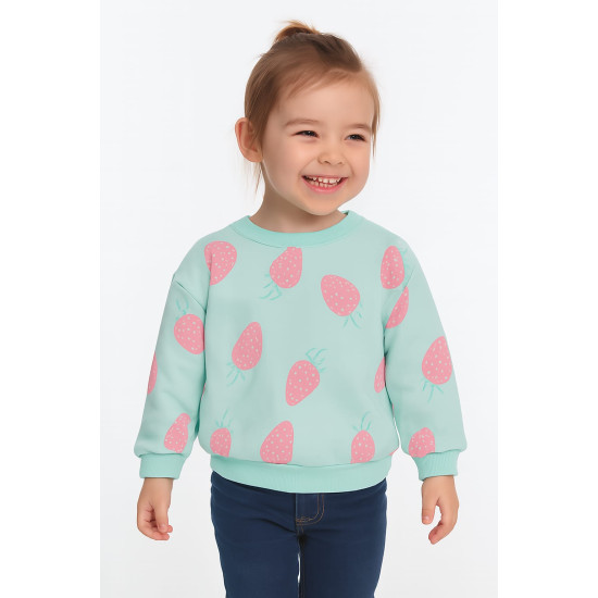 Babygirls Strawberry Printed Blue Sweatshirt
