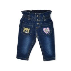 Bear Printed Jeans With High Waist for Baby Girls