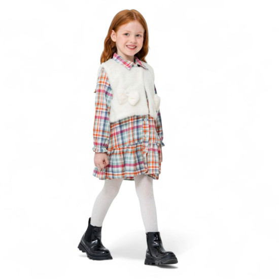 Girls Long Sleeve Dress with Vest